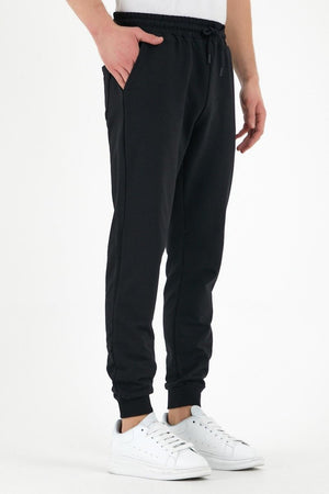 Siyah Erkek Eşofman Altı Etiketli Arka ve Yan Cepli Regular Fit - MMETALIC