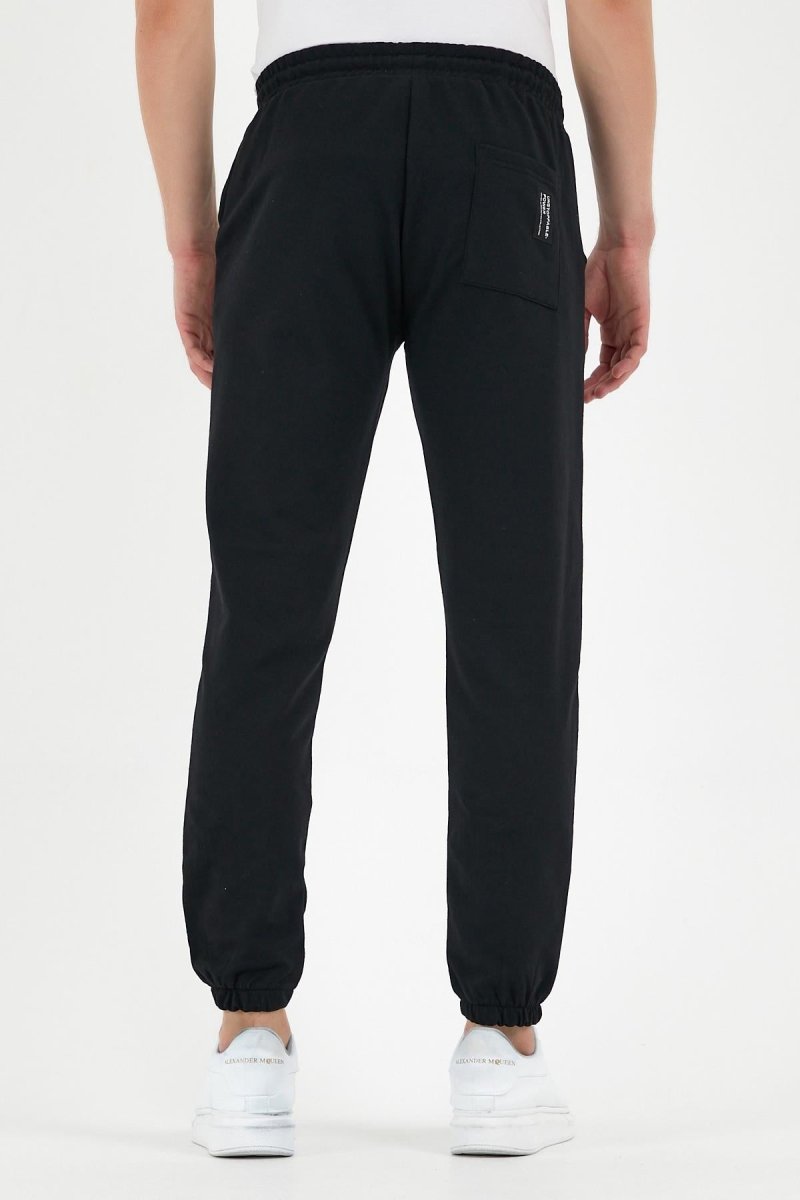 Siyah Erkek Eşofman Altı Etiketli Arka ve Yan Cepli Regular Fit Lastik Paça - MMETALIC