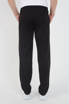 Siyah Erkek Fermuar Cep Nakış Detaylı Düz Paça Rahat Kesim Eşofman Altı MTLCO05 - MMETALIC