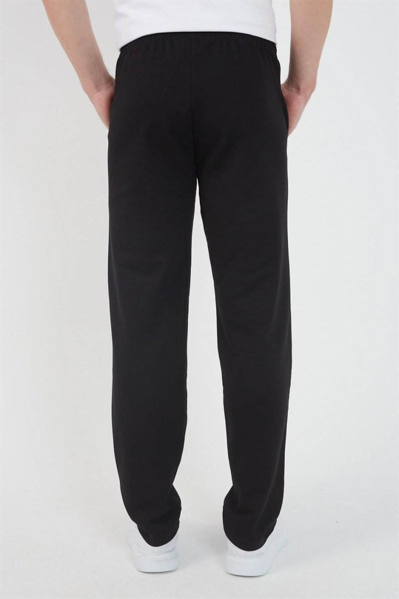 Siyah Erkek Fermuar Cep Nakış Detaylı Düz Paça Rahat Kesim Eşofman Altı MTLCO05 - MMETALIC