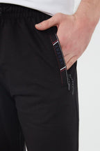 Siyah Erkek Fermuar Cep Nakış Detaylı Düz Paça Rahat Kesim Eşofman Altı MTLCO05 - MMETALIC