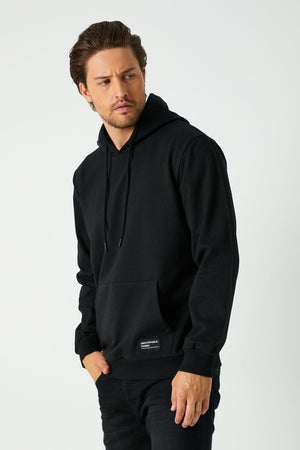 Siyah Erkek Kapüşonlu Kanguru Cepli Sweatshirt - MMETALIC