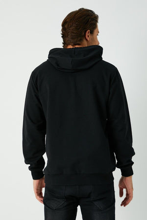 Siyah Erkek Kapüşonlu Kanguru Cepli Sweatshirt - MMETALIC