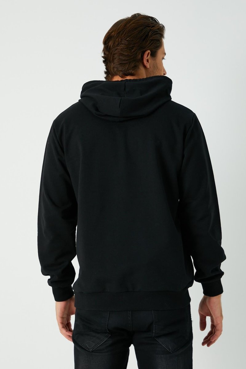 Siyah Erkek Kapüşonlu Kanguru Cepli Sweatshirt - MMETALIC
