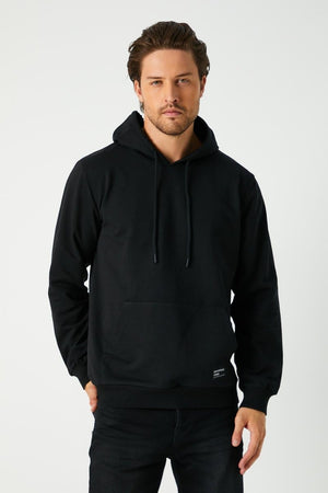 Siyah Erkek Kapüşonlu Kanguru Cepli Sweatshirt - MMETALIC