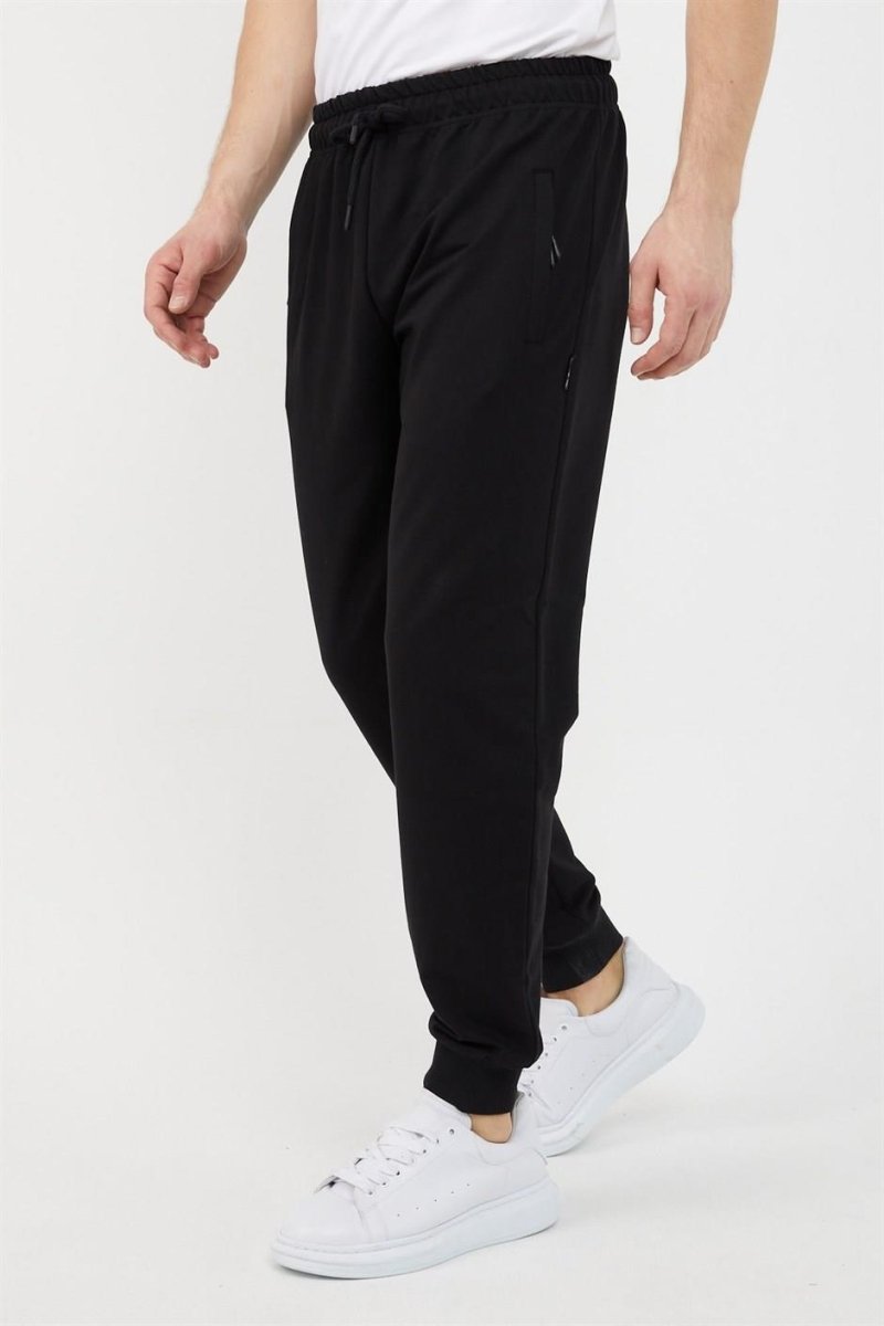 Siyah Erkek Paça Ribanalı Cep Fermuar Detaylı Eşofman Altı MTLCE08 - MMETALIC