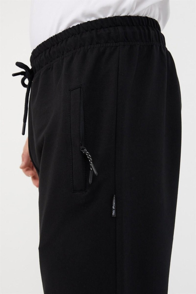 Siyah Erkek Paça Ribanalı Cep Fermuar Detaylı Eşofman Altı MTLCE08 - MMETALIC