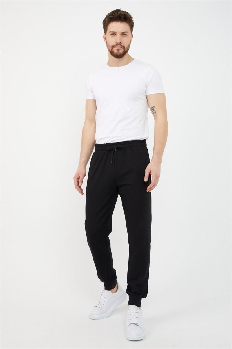 Siyah Erkek Paça Ribanalı Cep Fermuar Detaylı Eşofman Altı MTLCE08 - MMETALIC