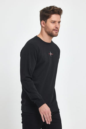 Siyah Erkek Supermagic Göğüs Baskılı Basic Sweatshirt - MMETALIC