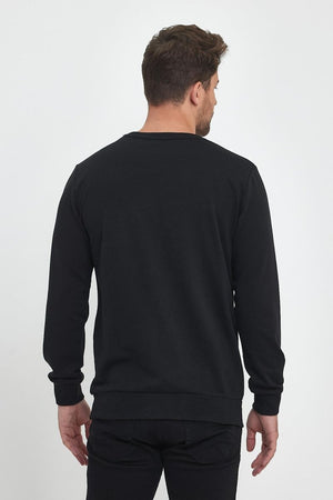 Siyah Erkek Supermagic Göğüs Baskılı Basic Sweatshirt - MMETALIC