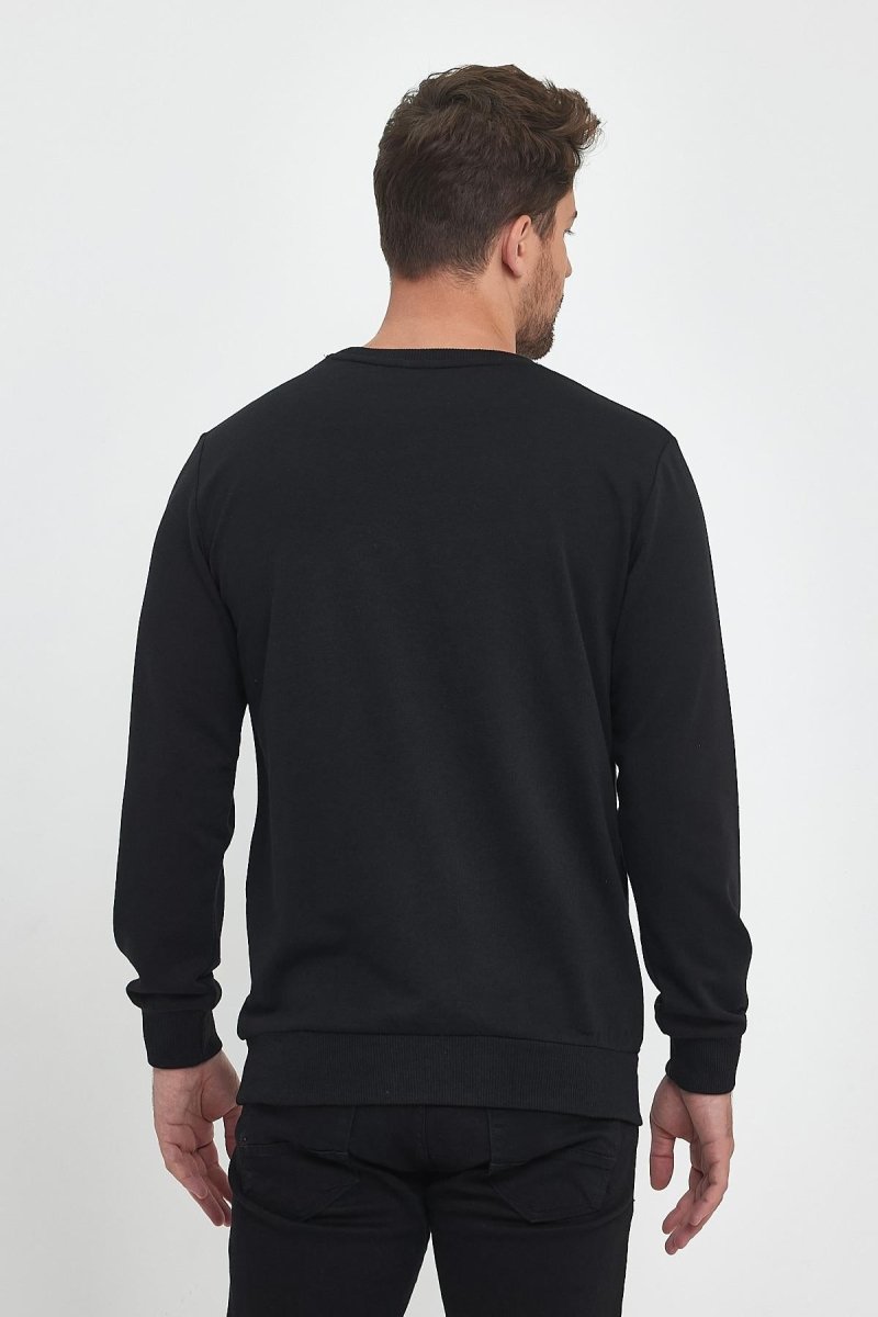 Siyah Erkek Supermagic Göğüs Baskılı Basic Sweatshirt - MMETALIC