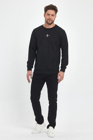 Siyah Erkek Supermagic Göğüs Baskılı Basic Sweatshirt - MMETALIC