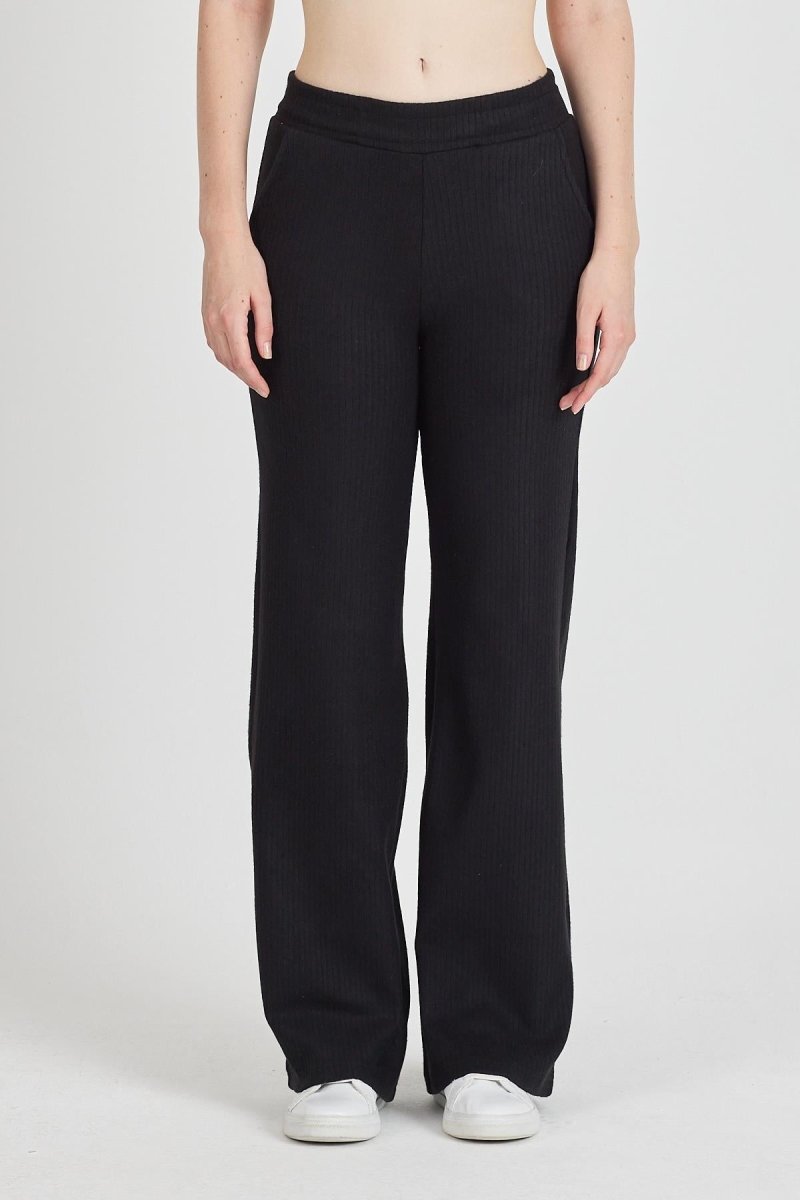 Siyah Fitilli Geniş Paça Kaşkorse Yüksek Bel Cepli Kadın Eşofman Altı - MMETALIC