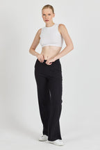 Siyah Fitilli Geniş Paça Kaşkorse Yüksek Bel Cepli Kadın Eşofman Altı - MMETALIC