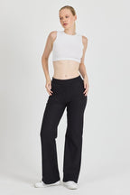 Siyah Fitilli Geniş Paça Kaşkorse Yüksek Bel Cepli Kadın Eşofman Altı - MMETALIC