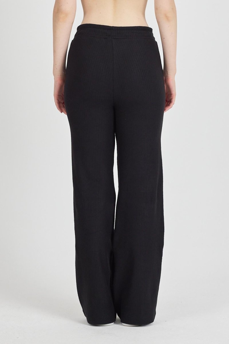 Siyah Fitilli Geniş Paça Kaşkorse Yüksek Bel Cepli Kadın Eşofman Altı - MMETALIC