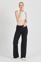 Siyah Fitilli Geniş Paça Kaşkorse Yüksek Bel Cepli Kadın Eşofman Altı - MMETALIC