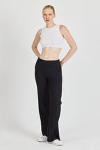 Siyah Fitilli Geniş Paça Kaşkorse Yüksek Bel Cepli Kadın Eşofman Altı - MMETALIC