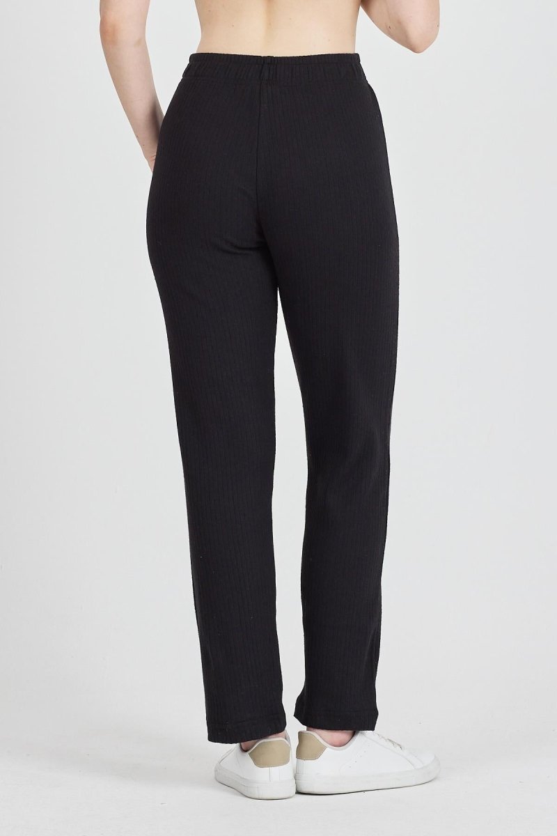 Siyah Fitilli Geniş Paça Pamuklu İnce Yüksek Bel Kadın Eşofman Altı - MMETALIC