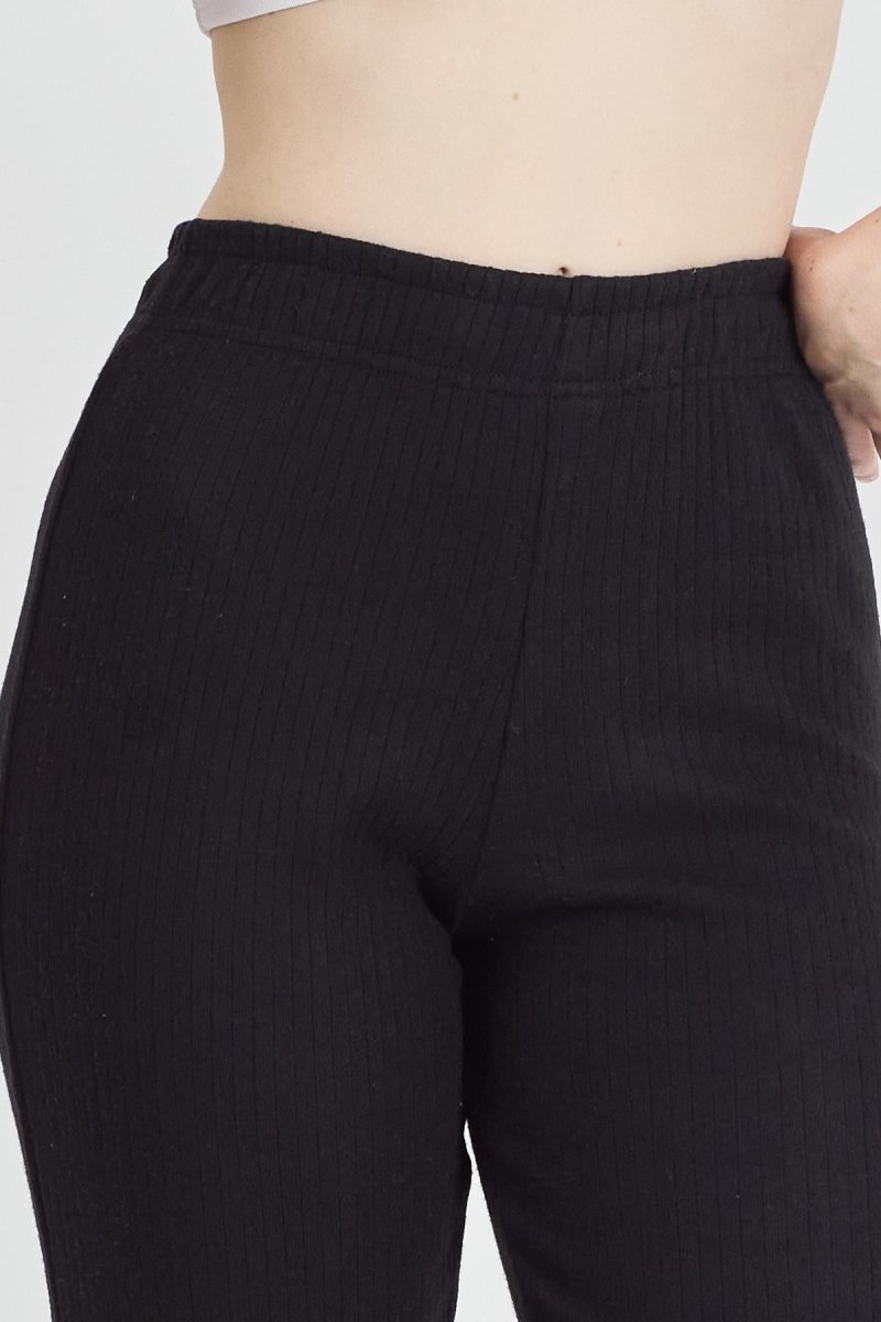 Siyah Fitilli Geniş Paça Pamuklu İnce Yüksek Bel Kadın Eşofman Altı - MMETALIC