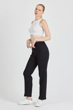 Siyah Fitilli Geniş Paça Pamuklu İnce Yüksek Bel Kadın Eşofman Altı - MMETALIC