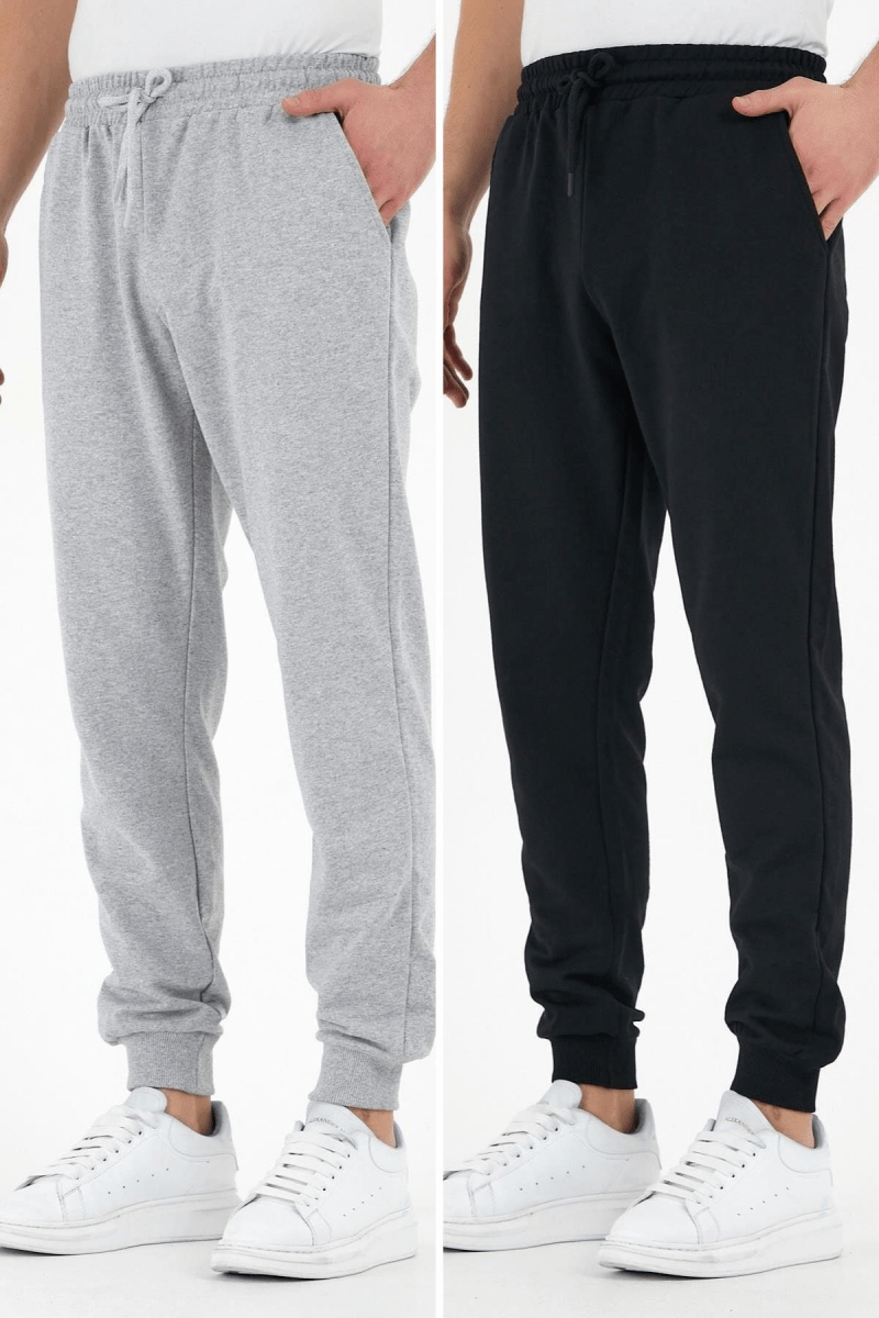 Siyah - Gri 2'li Erkek Eşofman Altı Etiketli Arka ve Yan Cepli Regular Fit - MMETALIC