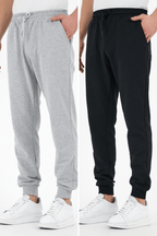 Siyah - Gri 2'li Erkek Eşofman Altı Etiketli Arka ve Yan Cepli Regular Fit - MMETALIC