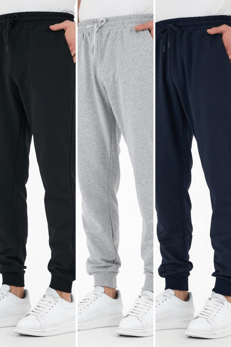 Siyah - Gri - Lacivert 3'lü Erkek Eşofman Altı Etiketli Arka ve Yan Cepli Regular Fit - MMETALIC