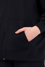 Siyah Kanguru Cepli Kapüşonlu Fermuarlı Oversize Kadın Sweatshirt MTLCB73 - MMETALIC