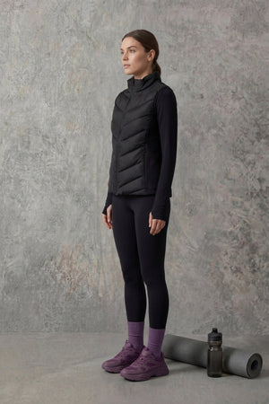 Siyah Kapitone Kolsuz Slim Fit Dik Yaka Fermuarlı Cepli Kadın Şişme Yelek MTLCY1 - MMETALIC