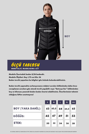 Siyah Kapitone Kolsuz Slim Fit Dik Yaka Fermuarlı Cepli Kadın Şişme Yelek MTLCY1 - MMETALIC