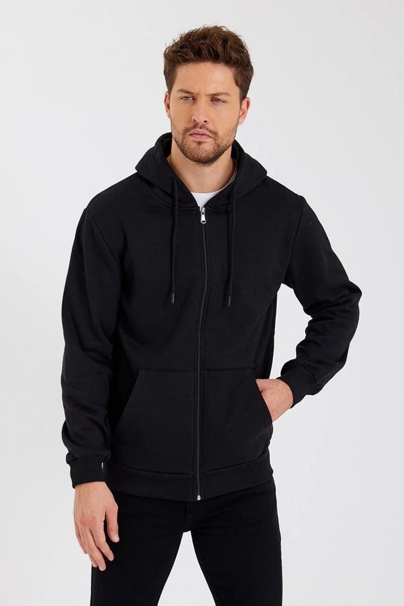 Siyah Kapüşonlu Regular Fit Hırka Düz Paça Erkek Eşofman Takımı 3861 - MMETALIC