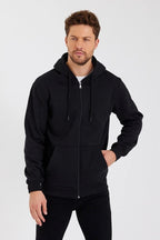 Siyah Kapüşonlu Regular Fit Hırka Düz Paça Erkek Eşofman Takımı 3861 - MMETALIC