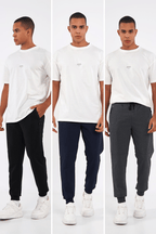 Sİyah - Lacivert - Antrasit Erkek Paçası Lastikli 3'lü Eşofman Altı - MMETALIC