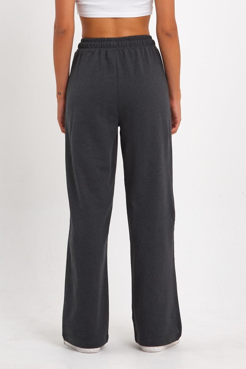 Siyah - Lacivert - Antrasit Kadın Mevsimlik Salaş Geniş Rahat Paça Yan Cepli 3'Lü Eşofman Altı - MMETALIC