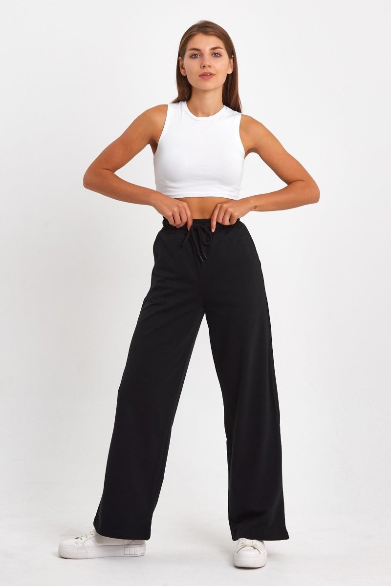 Siyah - Lacivert - Antrasit Kadın Mevsimlik Salaş Geniş Rahat Paça Yan Cepli 3'Lü Eşofman Altı - MMETALIC