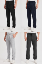 Siyah - Lacivert - Gri - Antrasit Erkek Fermuarlı Cepli Nakış Detaylı Düz Paça Rahat Kesim Günlük 4'lü Eşofman Altı - MMETALIC