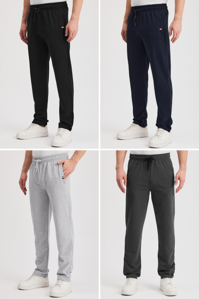 Siyah - Lacivert - Gri - Antrasit Erkek Fermuarlı Cepli Nakış Detaylı Düz Paça Rahat Kesim Günlük 4'lü Eşofman Altı - MMETALIC