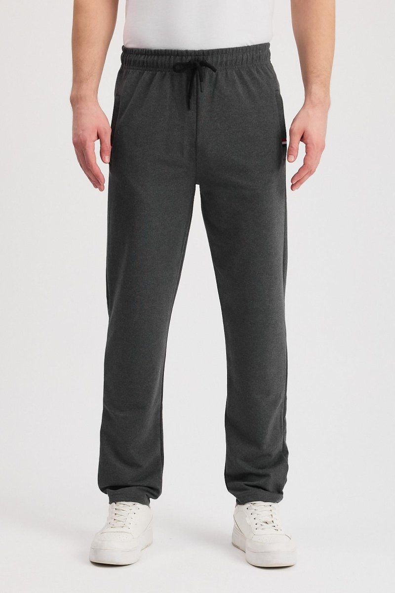 Siyah - Lacivert - Gri - Antrasit Erkek Fermuarlı Cepli Nakış Detaylı Düz Paça Rahat Kesim Günlük 4'lü Eşofman Altı - MMETALIC