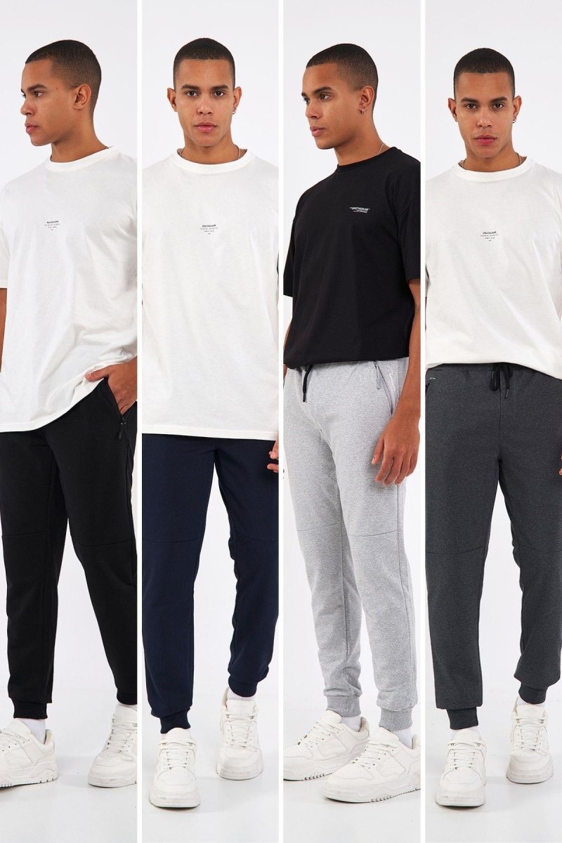 Sİyah - Lacivert - Gri - Antrasit Erkek Paçası Lastikli 4'lü Eşofman Altı - MMETALIC