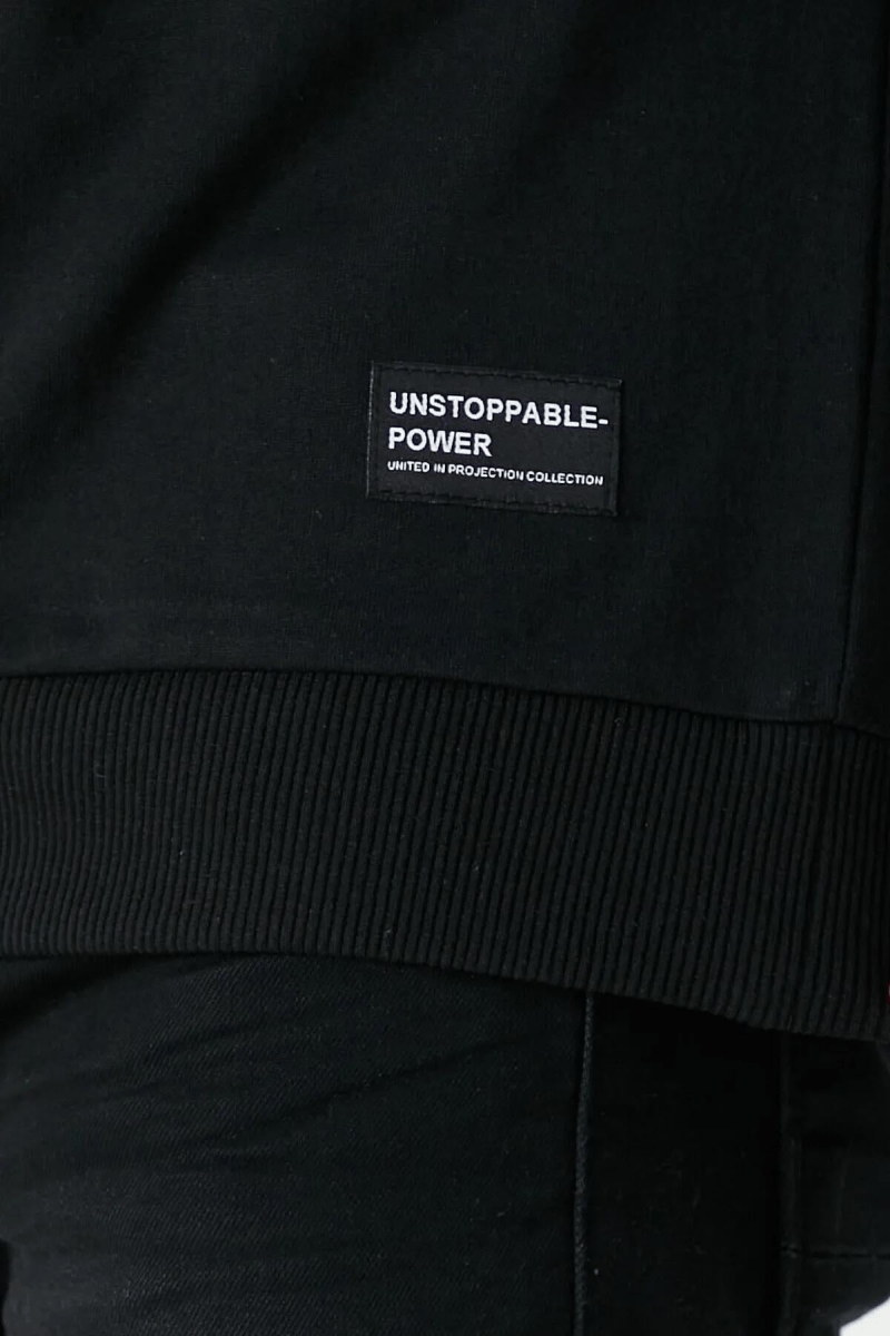 Siyah Relaxed Fit Bisiklet Yaka Sweatshirt Düz Paça Erkek Eşofman Takımı - MMETALIC