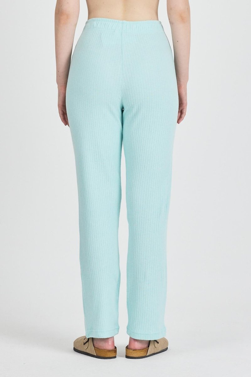 Su Yeşili Fitilli Geniş Paça Pamuklu İnce Yüksek Bel Kadın Eşofman Altı - MMETALIC