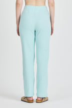 Su Yeşili Fitilli Geniş Paça Pamuklu İnce Yüksek Bel Kadın Eşofman Altı - MMETALIC