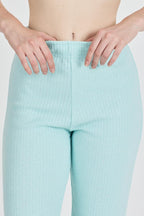 Su Yeşili Fitilli Geniş Paça Pamuklu İnce Yüksek Bel Kadın Eşofman Altı - MMETALIC