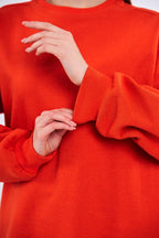 Turuncu Kadın Pamuklu Oversize Basic Bisiklet Yaka Sweatshirt - MMETALIC