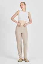 Vizon Fitilli Geniş Paça Pamuklu İnce Yüksek Bel Kadın Eşofman Altı - MMETALIC