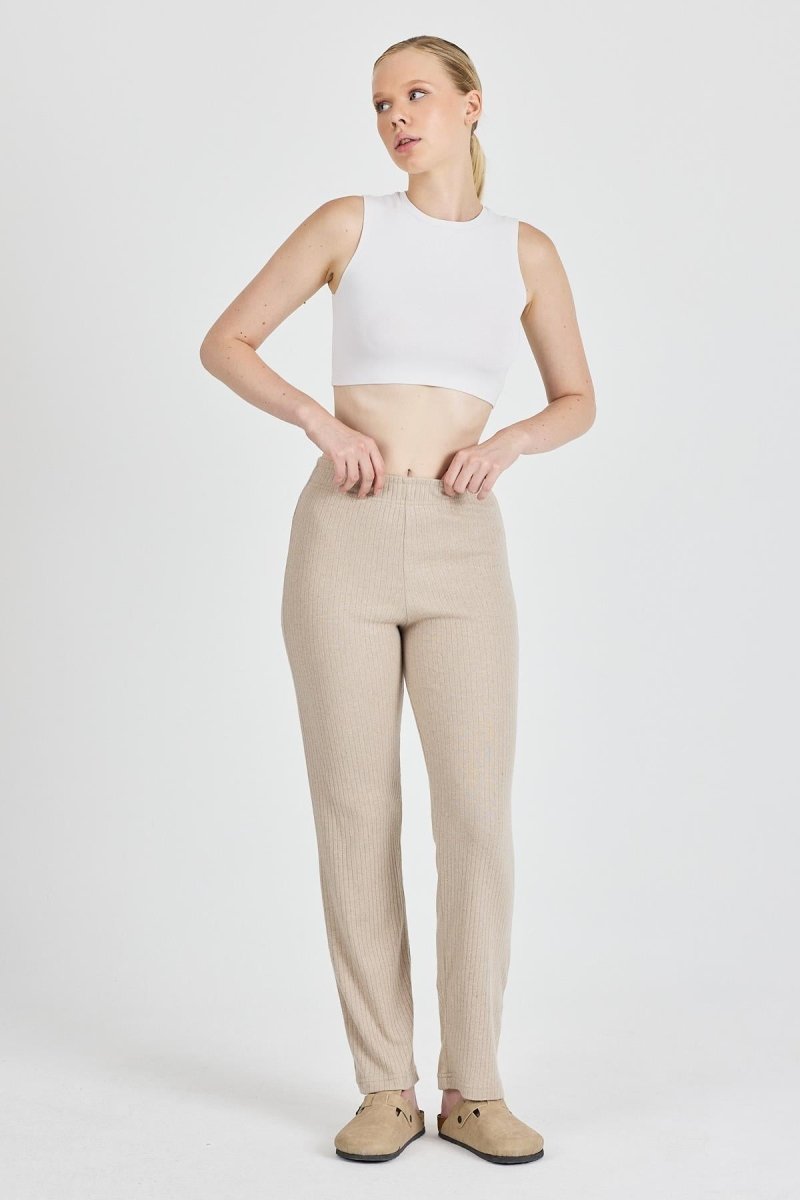 Vizon Fitilli Geniş Paça Pamuklu İnce Yüksek Bel Kadın Eşofman Altı - MMETALIC