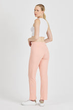 Yavruağzı Fitilli Geniş Paça Pamuklu İnce Yüksek Bel Kadın Eşofman Altı - MMETALIC