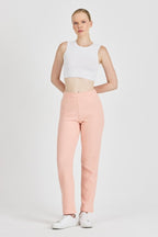 Yavruağzı Fitilli Geniş Paça Pamuklu İnce Yüksek Bel Kadın Eşofman Altı - MMETALIC