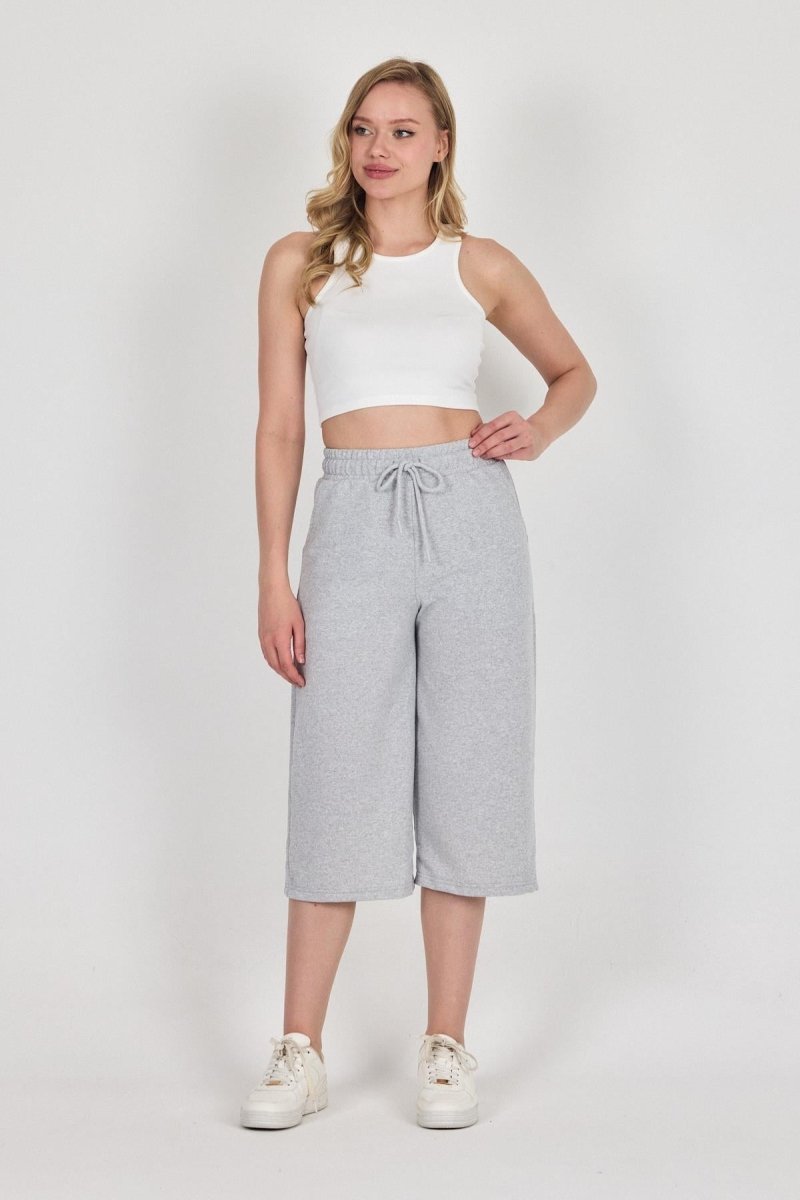 Yüksek Bel Cepli Rahat Kesim Mevsimlik Kadın Diz Altı 2'li Bermuda Siyah - Antrasit Kapri Şort - MMETALIC